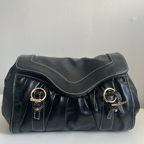 La Gioe Di Toscana Shoulder Handbag Black Gold Snake Embossed Leather - Picture 3 of 16